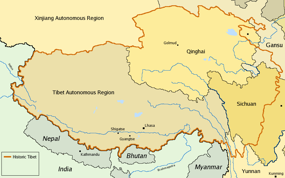 Historic map of Tibet on current borders.